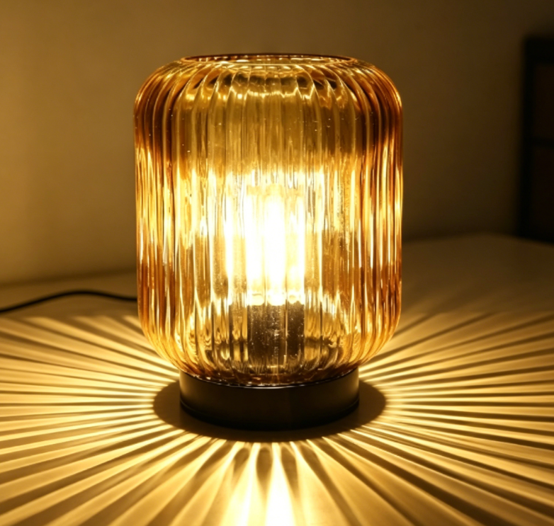 Battery Operated Lamp, Cordless Table Lamps for Home Decor, Battery Powered Nightlight with Bulb, Decorative Glass Beside Lamp for Bedroom Living Room-Gold