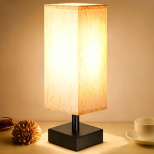 Small Table Lamp for Bedroom - Bedside Lamps for Nightstand, Minimalist Night Stand Light Lamp with Square Fabric Shade, Desk Reading Lamp for Kids Room Living Room Office Dorm